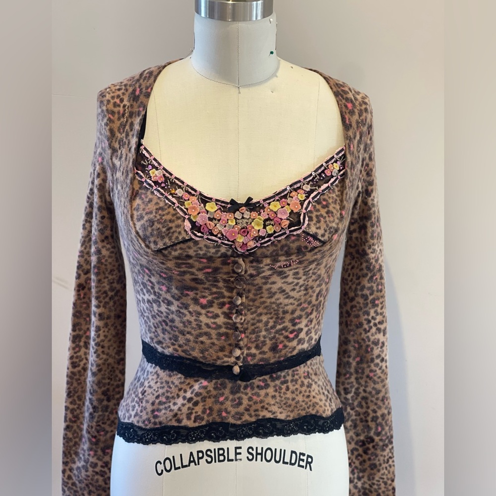 Vintage VDP collection Italy animal print set camisole (sz44) cardigan(sz40)